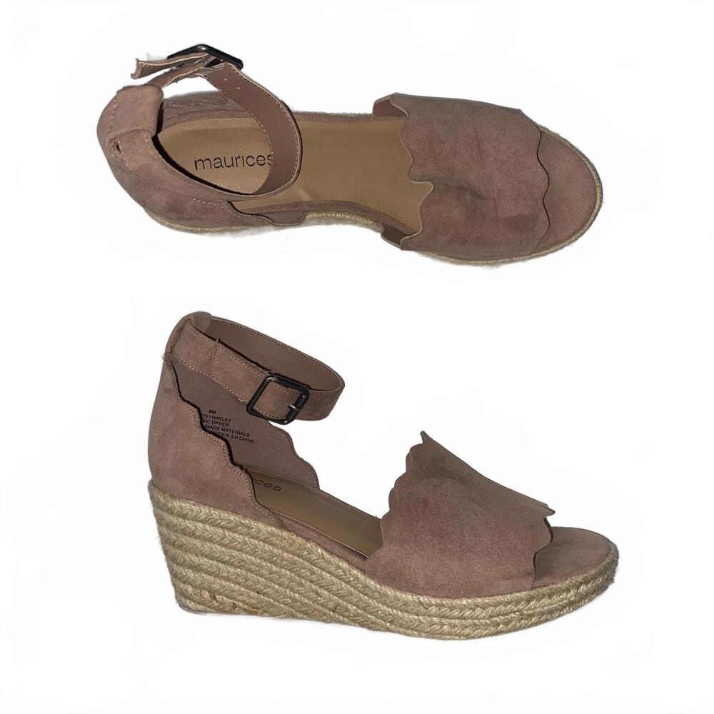 Maurices Mauve Suede Espadrille Wedge Sandals with Ankle Strap